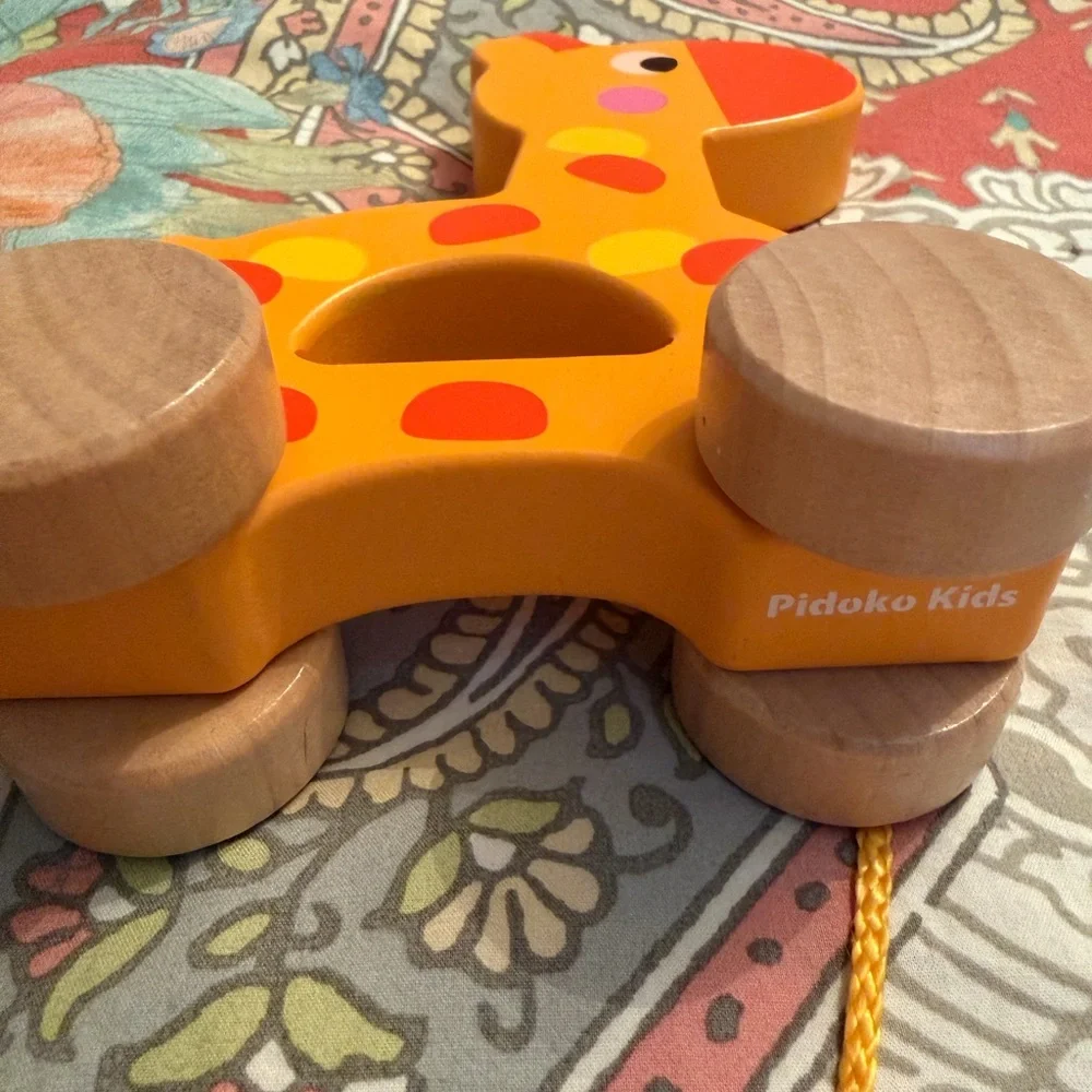 Colorful Wooden Animal Pull/ push Set giraffe, alligator, elephant, and bird